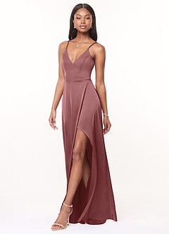 Azazie Maksim Bridesmaid Dresses Amethyst A-Line V-Neck Stretch Satin Dress image4