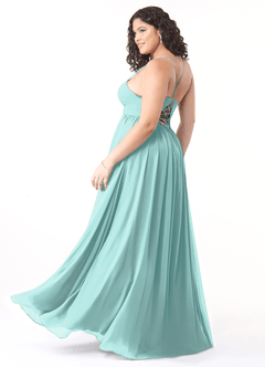 Azazie Aaida Bridesmaid Dresses Aqua A-Line Corset Chiffon Dress image10