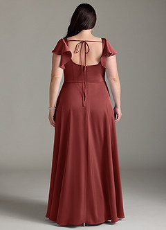 Azazie Bondi Robes de demoiselle d'honneur Robe Trapèze en Satin extensible Nœud Terracotta image8