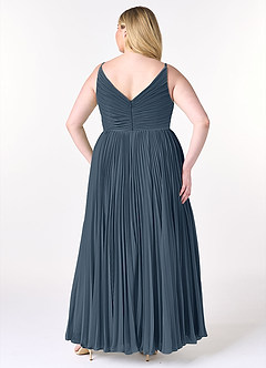 Azazie Raychelle Brautjungfernkleider A-Linie V-Hals Chiffon Kleid Neptunblau image8
