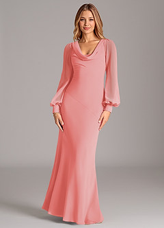 Azazie Jaxine Brautjungfernkleider Meerjungfrau-Linie Langarm Chiffon Kleid Koralle image5