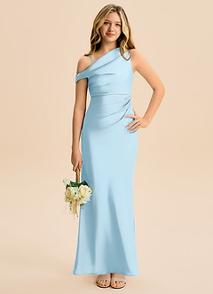 Azazie Emerson Junior Sky Blue Sheath Off the Shoulder Stretch Satin Dress image4