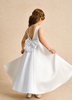 Azazie Cherry Blumenmädchenkleider Ballkleid Plissee Matte Satin Kleid Elfenbein Weiß image4