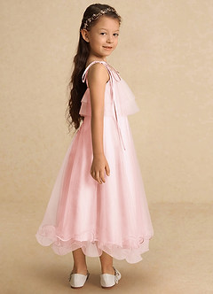 Azazie Bunie Flower Girl Dresses Blushing Pink A-Line Spaghetti Strap Tulle Dress image4