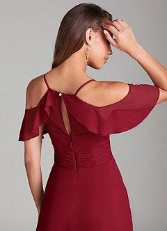 Azazie Dakota Bridesmaid Dresses Burgundy A-Line Off the Shoulder Mesh Dress image2