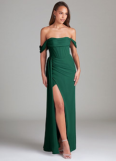 Azazie Amyra Bridesmaid Dresses Emerald Sheath Off the Shoulder Chiffon Convertible Dress image3