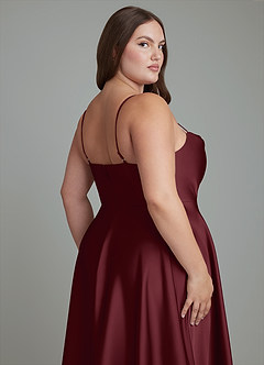 Azazie Elle Bridesmaid Dresses Cabernet A-Line Pleated Stretch Satin Dress image15