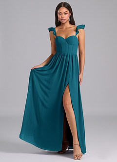 Azazie Denisse Bridesmaid Dresses Ink Blue A-Line Ruched Chiffon Dress image4
