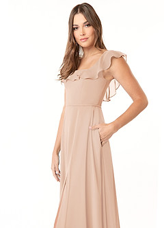 Azazie Jinny Bridesmaid Dresses English Rose A-Line Square Neckline Ruched Chiffon Dress image11