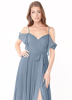 Azazie Lyney Bridesmaid Dresses Dusty Blue A-Line Off the Shoulder Chiffon Dress image6
