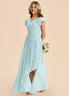 Azazie Pia Junior Mist A-Line Pleated Chiffon Dress image7