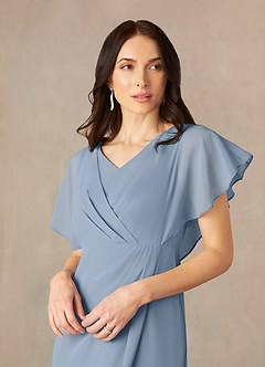 Azazie Julia Mother of the Bride Dresses Dusty Blue Sheath V-Neck Pleated Chiffon Dress image3