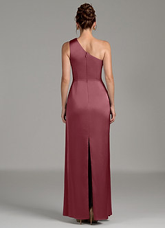 Azazie Zahira Robes de demoiselle d'honneur Robe Fourreau en Satin extensible Une épaule Rose Du Désert image2