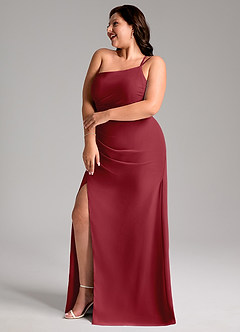 Azazie Eren Bridesmaid Dresses Pomegranate Sheath One Shoulder Chiffon Dress image11