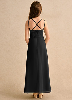 Azazie Zaida Girls Formal Flower Girl Dresses Black A-Line Pleated Chiffon Dress image2
