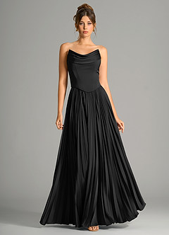 Azazie Saedra Robes de demoiselle d'honneur Robe Trapèze en Satin extensible Corset Noir image5