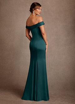 Azazie Boone Mother of the Bride Dresses Pine Mermaid Off the Shoulder Stretch Satin Dress image3