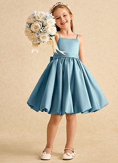 Azazie Davine Flower Girl Dresses Moody Blue A-Line Spaghetti Strap Matte Satin Dress image7