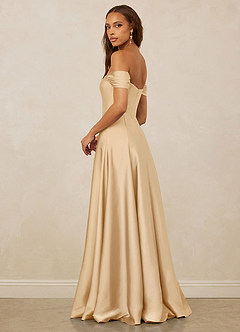 Christian Siriano Bridal for Azazie 1002 Robes de demoiselle d'honneur Robe Trapèze Convertible en Satin extensible Épaule décolletée Or image12