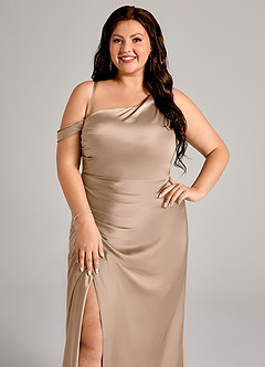 Azazie Madelyn Bridesmaid Dresses Taupe Mermaid One Shoulder Stretch Satin Convertible Dress image2