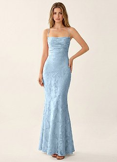 Natasha Sky Blue Jacquard Corset Mermaid Prom Dress image4