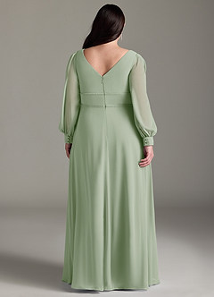Azazie Sage Final Sale Dusty Sage A-Line Long Sleeve Chiffon Dress image7