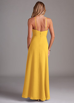 Azazie Bailey Bridesmaid Dresses Marigold A-Line Halter Side Slit Chiffon Dress image2