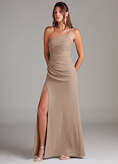 Azazie Eren Suknie dla druhen Osłona Jedno ramię Rozciągliwy Krep Do ziemi Sukienka image1