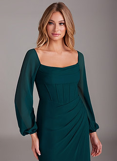 Azazie Charissa Bridesmaid Dresses Pine Sheath Long Sleeve Chiffon Dress image7