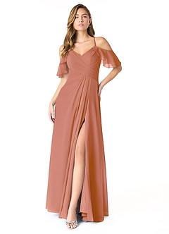 Azazie Dakota Bridesmaid Dresses MAI TAI A-Line V-Neck Pleated Chiffon Dress image1