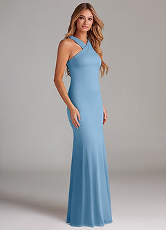 Azazie Doretta Bridesmaid Dresses Steel Blue Mermaid Pleated Chiffon Dress image4