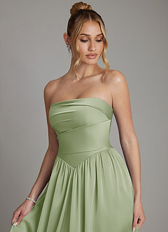 Azazie Zena Bridesmaid Dresses Dusty Sage A-Line Strapless Stretch Satin Dress image3
