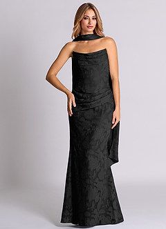 Azazie Sorrel Brudtärnklänningar Klä av Sjöjungfru i Blommig Utbrändhet Korsett Svart Konvertibel image5