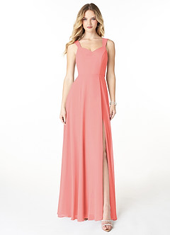 Azazie Julie Bridesmaid Dresses Coral A-Line Sweetheart Neckline Chiffon Dress image1