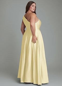 Azazie Melanie Bridesmaid Dresses Lemon Sorbet A-Line Off the Shoulder Stretch Satin Dress image8