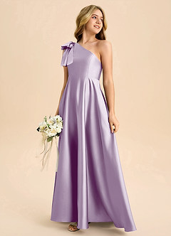 Azazie Penguin Junior Abito A-Line in Raso Elasticizzato Fiocco Lilla Glassato image6