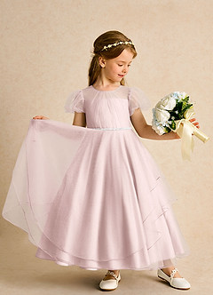 Azazie Duckie Abiti da Ragazza di Fiori Abito Principessa in Tulle Plissettato Rosa Rossore image3