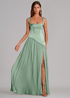 Azazie Stephanie Vestidos de madrinha de casamento Vestido Agave de Cetim elástico de Linha A com Plissado image4