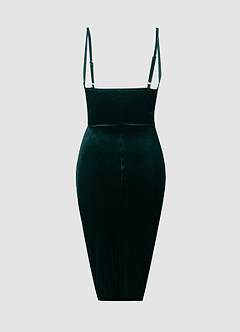 Immensely Impressive Dark Emerald Velvet Cowl Neck Ruched Midi Dress image8