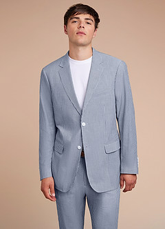 front Gavin Blue Striped Seersucker Suit Jacket