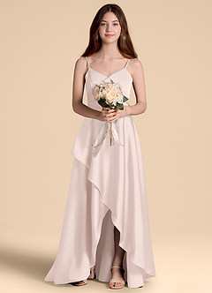 Azazie Prisha Junior Robe Trapèze en Satin extensible Plissée Rose Pâle image6