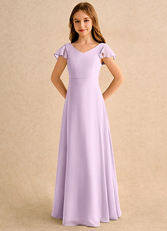 Azazie Nari Girls Formal Flower Girl Dresses Frosted Lilac A-Line with Sleeves Chiffon Dress image6