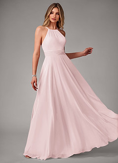 Azazie Amalia Bridesmaid Dresses Blushing Pink A-Line Pleated Chiffon Dress image4