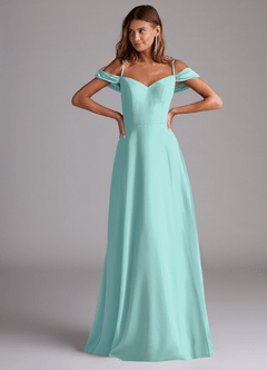 Azazie Marley Jurken voor bruidsmeisjes Converteerbaar Jurk van Chiffon met A-Lijn Off the Shoulder Aqua image4