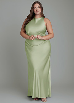 Azazie Evadne Bridesmaid Dresses Dusty Sage Sheath Pleated Stretch Satin Dress image10