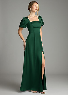 Azazie Fyona Bridesmaid Dresses Dark Green A-Line Pleated Stretch Satin Dress image5