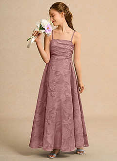 Azazie Pebbles Girls Formal Venta Final Vestido de Rosa Polvorienta de Devorado Floral de Corte en A con Plisado image4