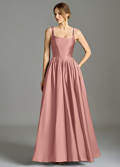 Azazie Verina Bridesmaid Dresses Rosette A-Line Pleated Stretch Satin Dress image1