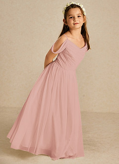 Azazie Chelle Blumenmädchenkleider A-Linie Plissee Chiffon Kleid Rosettenrosa image5
