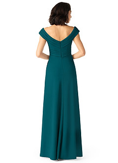 Azazie Evita Bridesmaid Dresses Peacock A-Line Off the Shoulder Stretch Crepe Dress image2